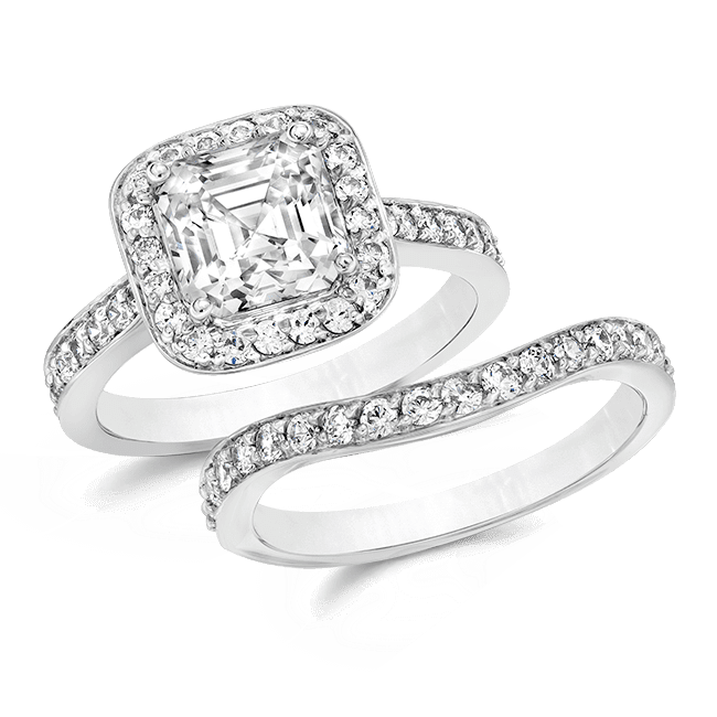 Asscher Cut 2.0 Carat, 14K Wedding Ring Set