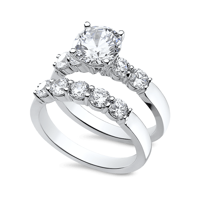 Round 2.0 Carat, 14K Wedding Ring Set