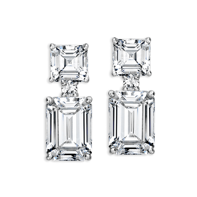 Emerald Cut 12.20 Carat, 14K Drop Earrings