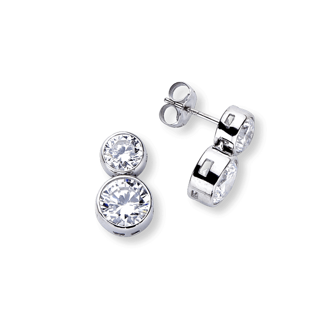 Round Bezel 3.0 Carat, 14K Drop Earrings