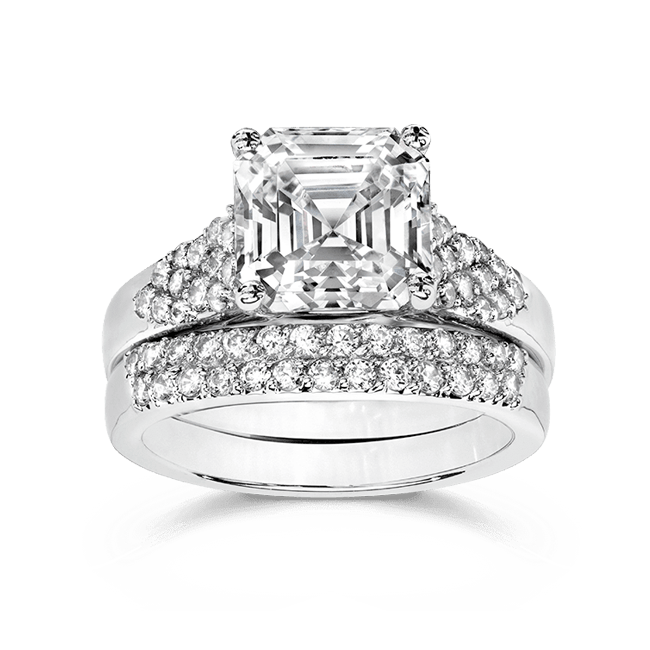 Asscher Cut 3.5 Carat, 14K Wedding Ring Set