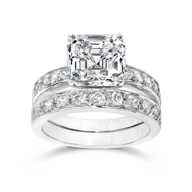 Asscher Cut 3.5 Carat, 14K Wedding Ring Set
