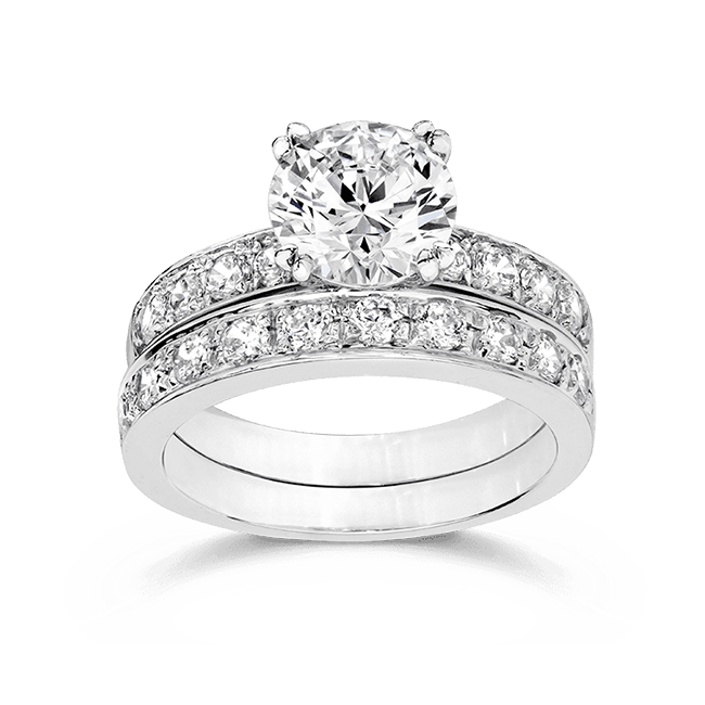 Round 2.0 Carat, 14K Wedding Ring Set