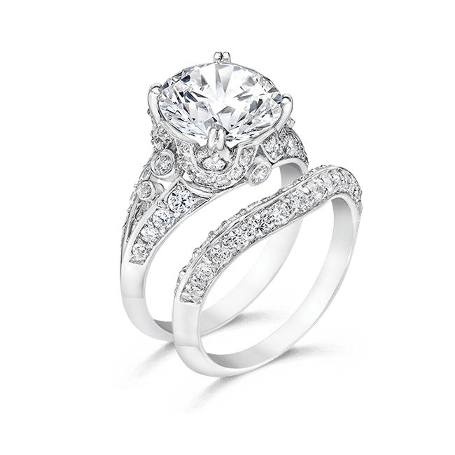 Round 4.0 Carat, 14K Wedding Ring Set