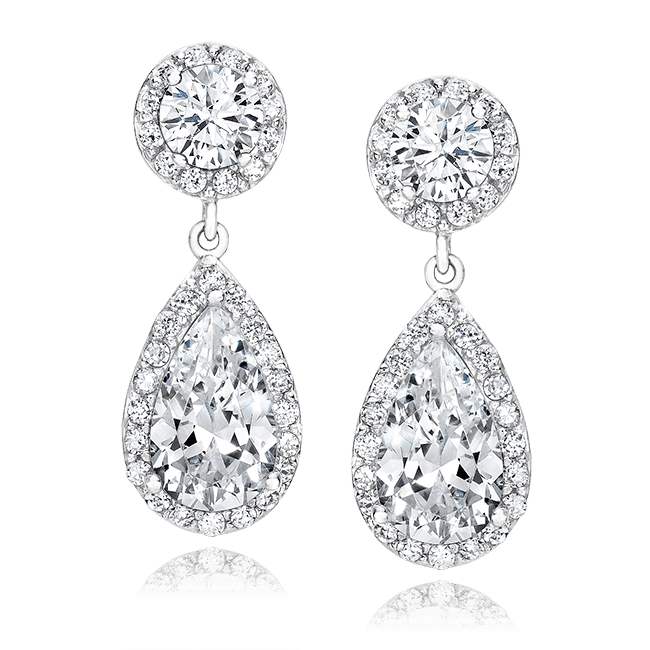 Round and Pear 4.54 Carat, 14K Drop Earrings