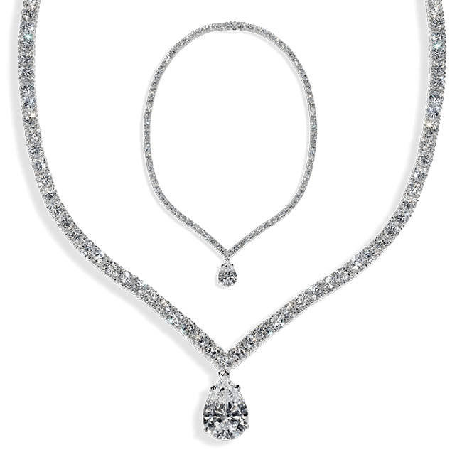 Round and Pear 30.0 Carat, 14K Necklace