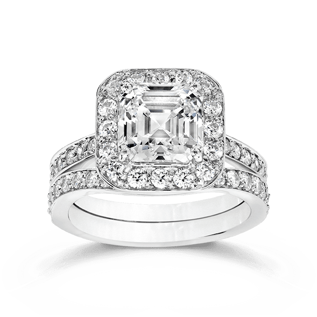 Asscher Cut 2.5 Carat, 14K Wedding Ring Set