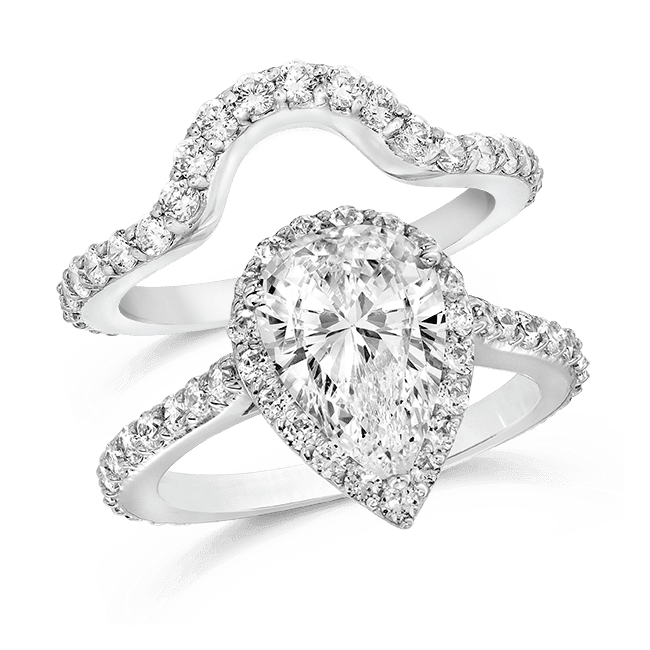 Pear Shape 2.0 Carat, 14K Wedding Ring Set