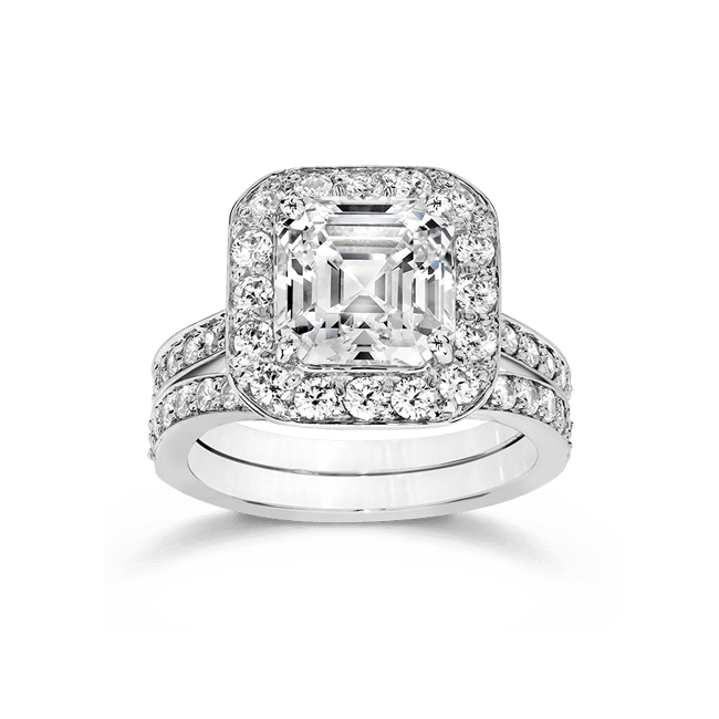 Asscher Cut 3.5 Carat, 14K Wedding Ring Set